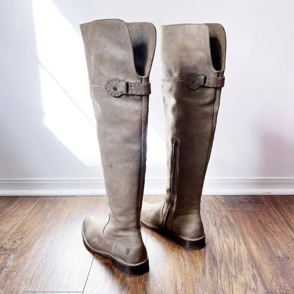 Frye • Shirley OTK Boots over the knee tall suede leather Ash Gray taupe - Picture 5 of 15